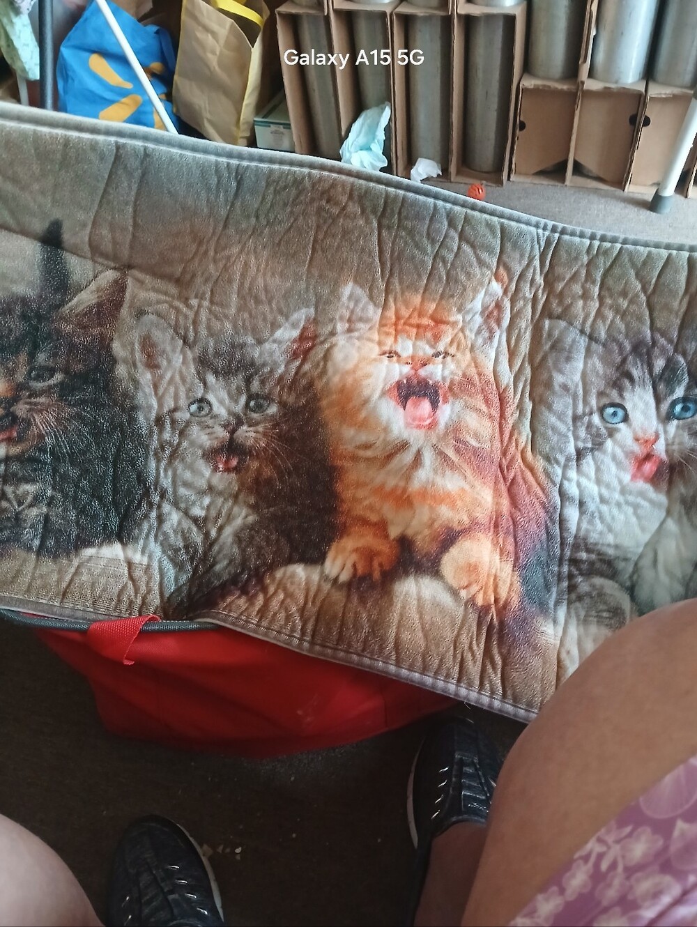 Cat Print Quilted Pet Rug 42x16 Brown/Orange Kitty Design